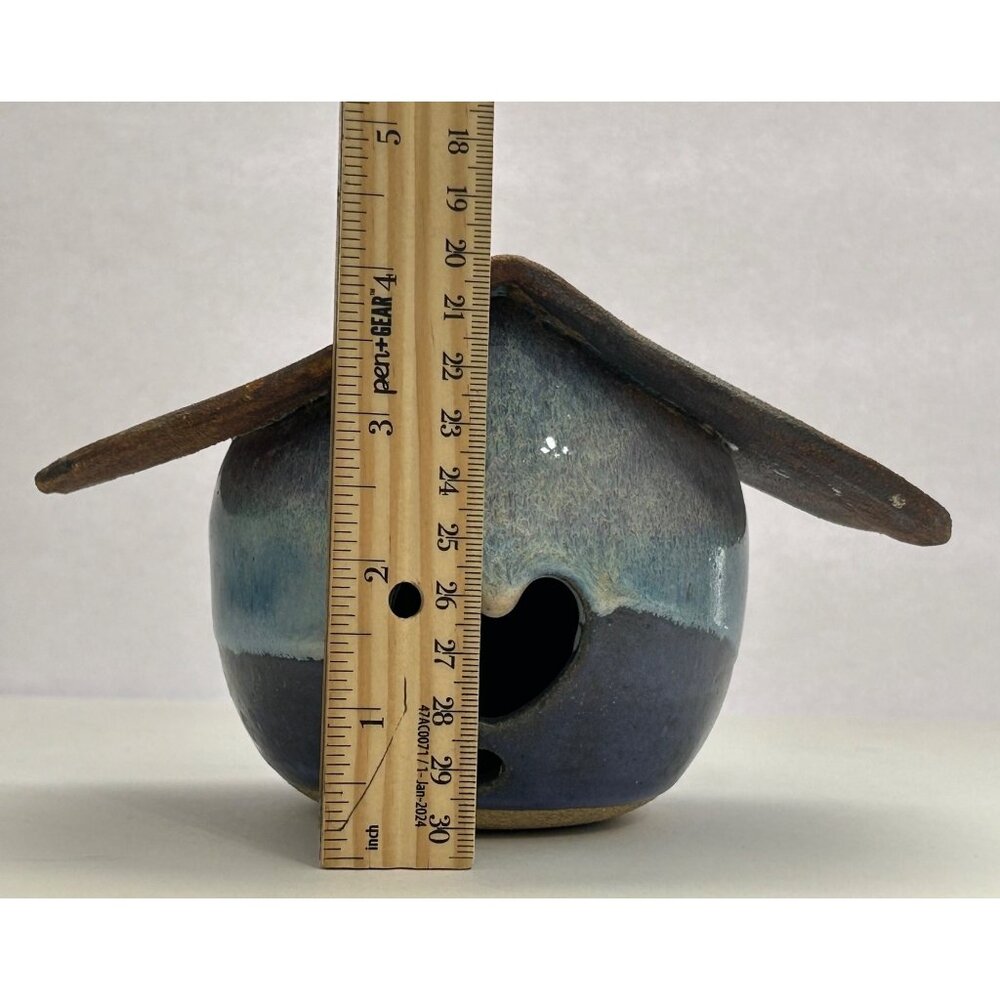Handcrafted Pottery Birdhouse Heart Blue Cottagecore Farmhouse Garden Rustic - Picture 8 of 9